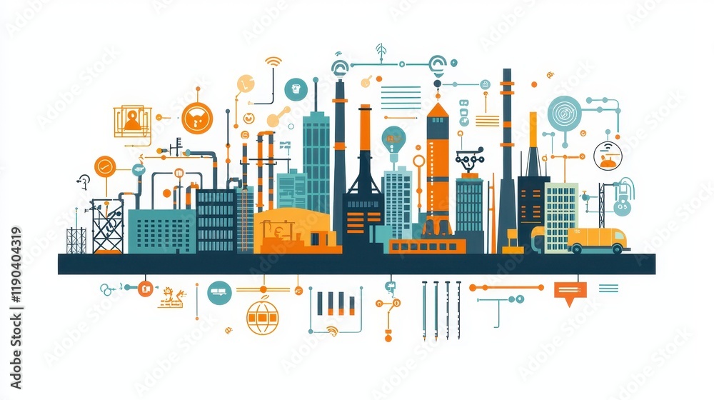 Fototapeta premium Industrial Cityscape with Modern Technology and Innovation Elements