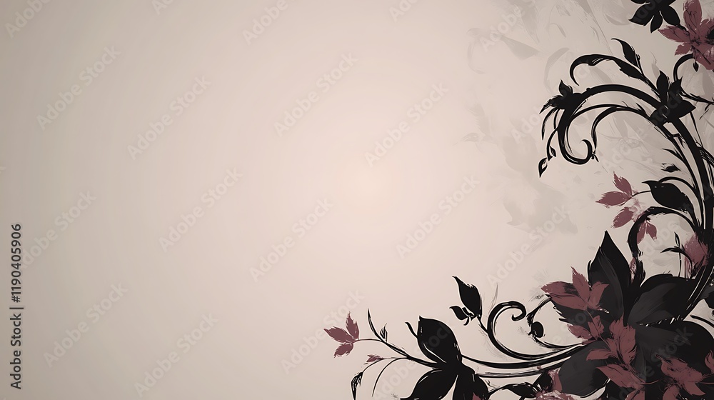 Abstract Floral Design With Dark Flowers and Swirls Abstract Floral Design With Dark Flowers and Swirls