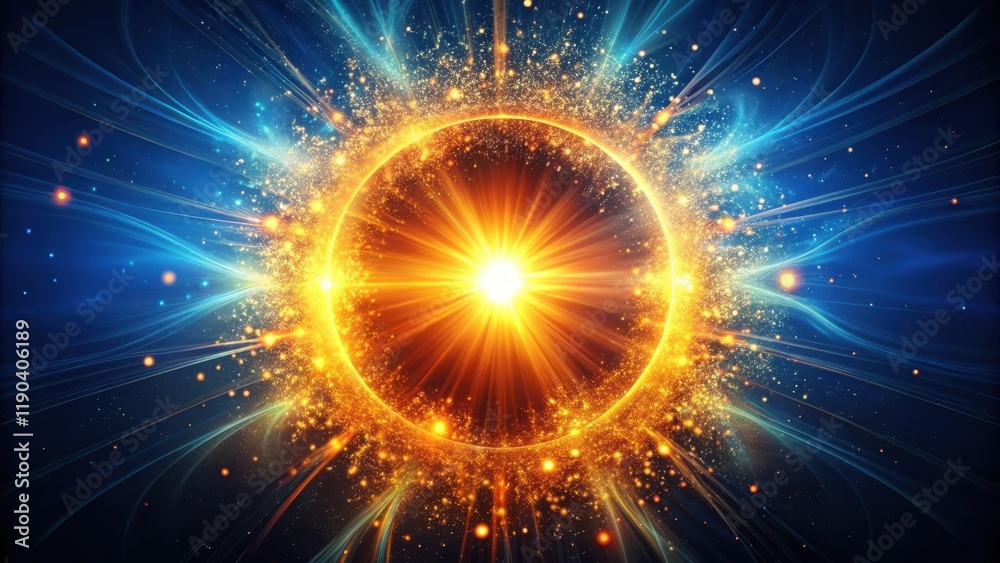 Radiant Celestial Ring An Abstract Burst of Golden Light and Energetic Blue Streams Radiant Celestial Ring An Abstract Burst of Golden Light and Energetic Blue Streams