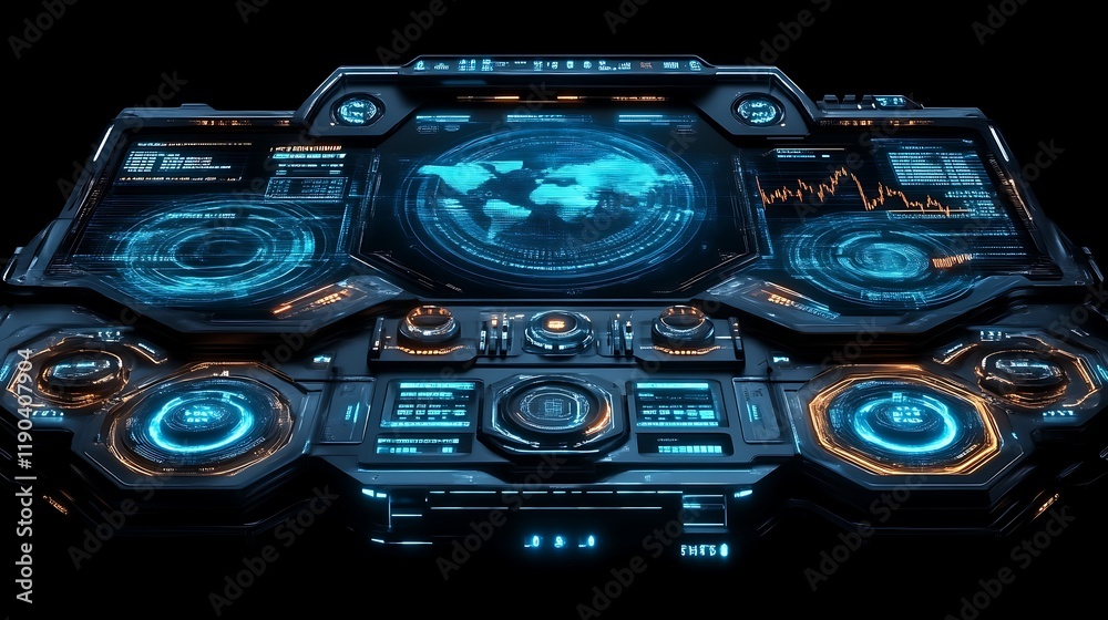 Fototapeta premium Futuristic Control Panel With Global Data Display