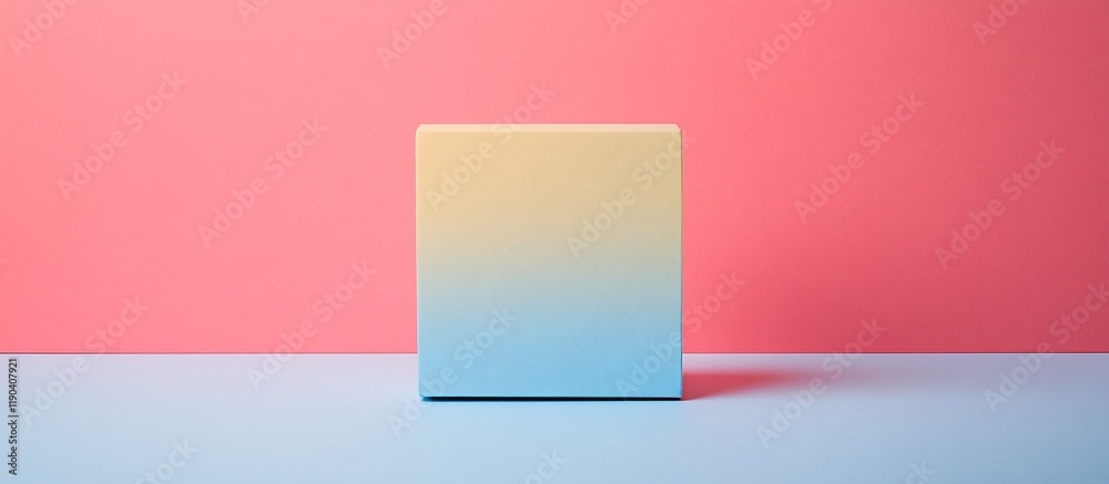 Fototapeta premium Pastel ombre cube on pink and blue background.