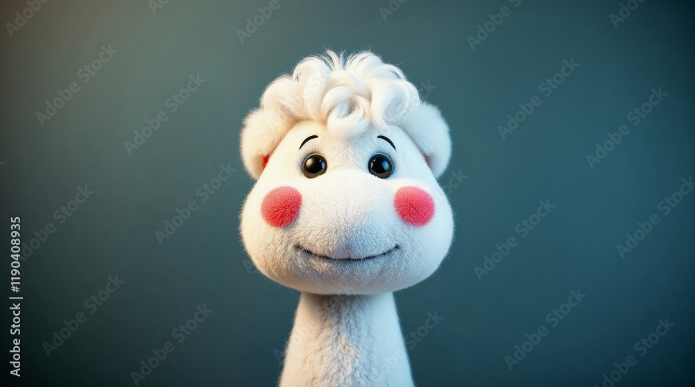 Naklejka premium Smiling plush lamb toy posing on dark background