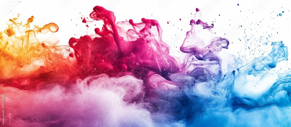 Obraz premium Vibrant rainbow ink swirling in water, isolated on white background.