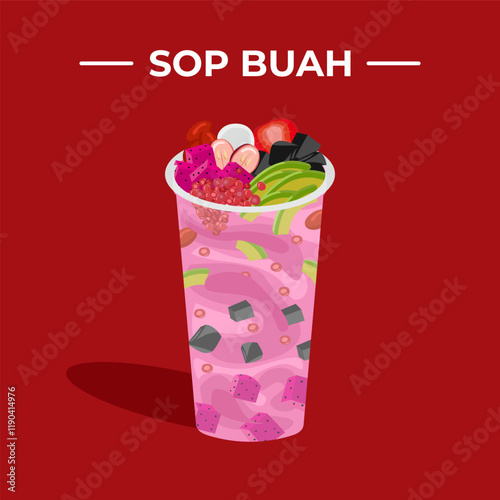 Sop Buah or Fruit soup is a fresh drink made from various kinds of fruit, milk, syrup and ice cubes.