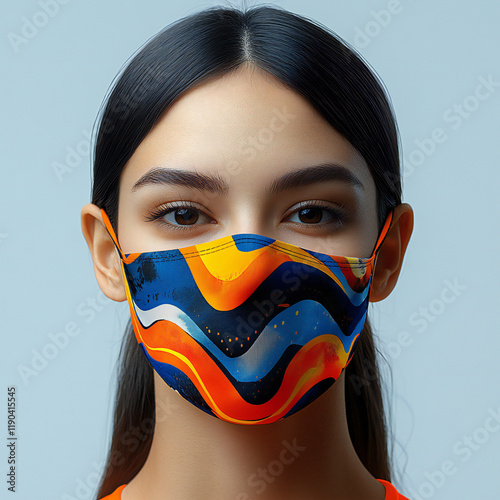 A face mask mockup with unique patterns and branding photo