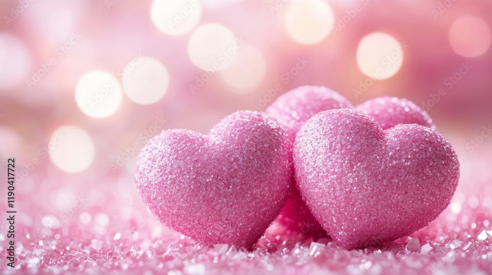 Fototapeta premium Romantic valentine's day background with pink heart-shaped decorations on a soft pastel backdrop, perfect for love-themed celebrations, greeting cards, and festive event designs
