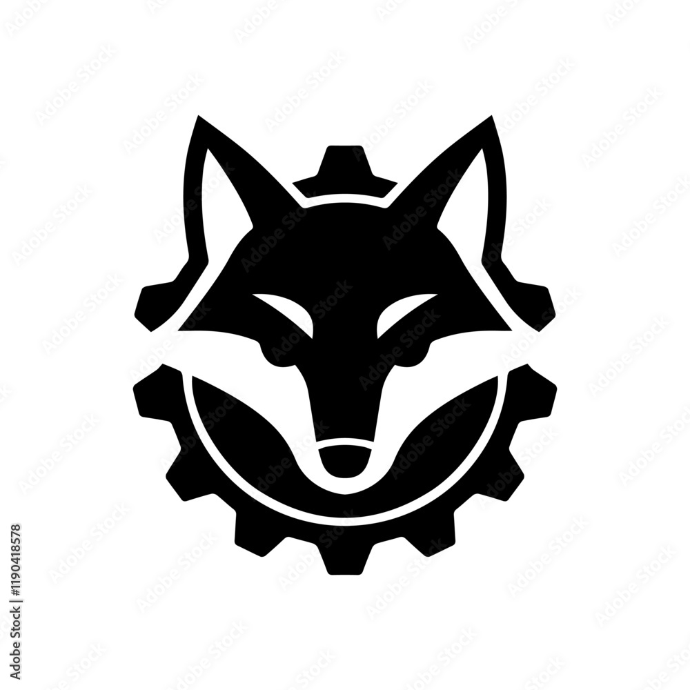 Fototapeta premium Fox Head Gear Logo Design Silhouette Vector Illustration