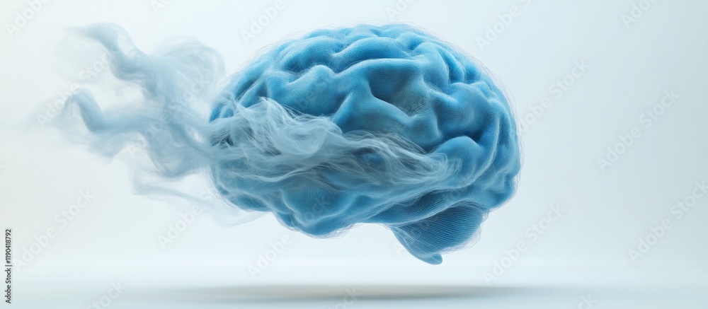 Fototapeta premium Abstract blue brain with smoke.
