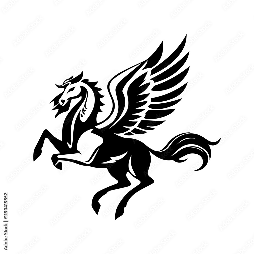 Obraz premium Minimalist Pegasus Logo Design Silhouette Vector Illustration