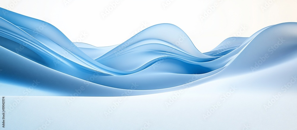 Fototapeta premium Abstract blue waves flowing gently on a white background.