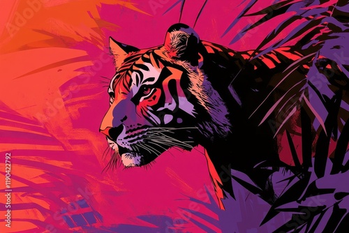 Bold Tiger Portrait with Geometric Patterns in Pop Art