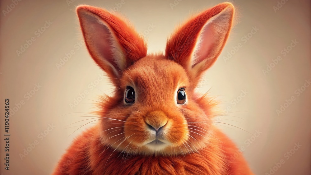 Obraz premium Adorable Red Fluffy Rabbit Posing for Camera - Cute Bunny Stock Photo