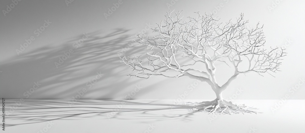White minimalist tree with shadow on a white background. White minimalist tree with shadow on a white background.
