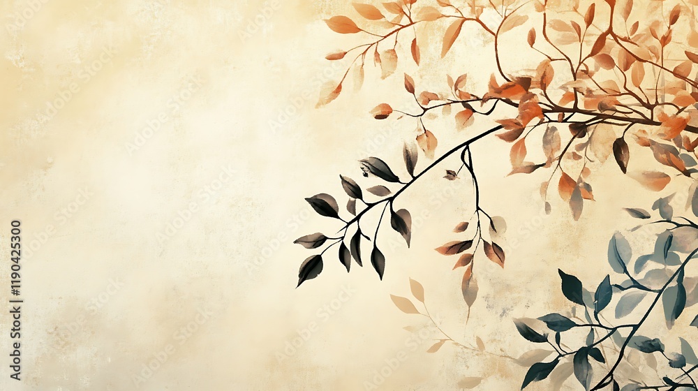 Elegant Watercolor Painting of Autumn Branches and Leaves Elegant Watercolor Painting of Autumn Branches and Leaves