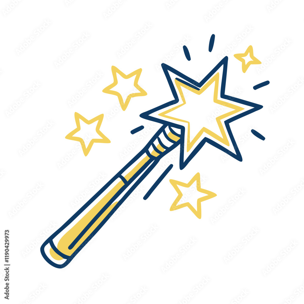 Whimsical Magic Wand Design in Gold and Navy for Children's Entertainment Whimsical Magic Wand Design in Gold and Navy for Children's Entertainment