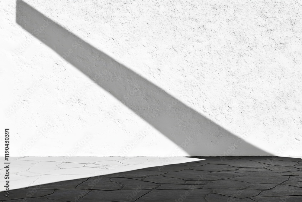 Fototapeta premium Light and Shadow on White Wall - Abstract monochrome image, showcasing contrast, texture, geometry, minimalism, and light play.