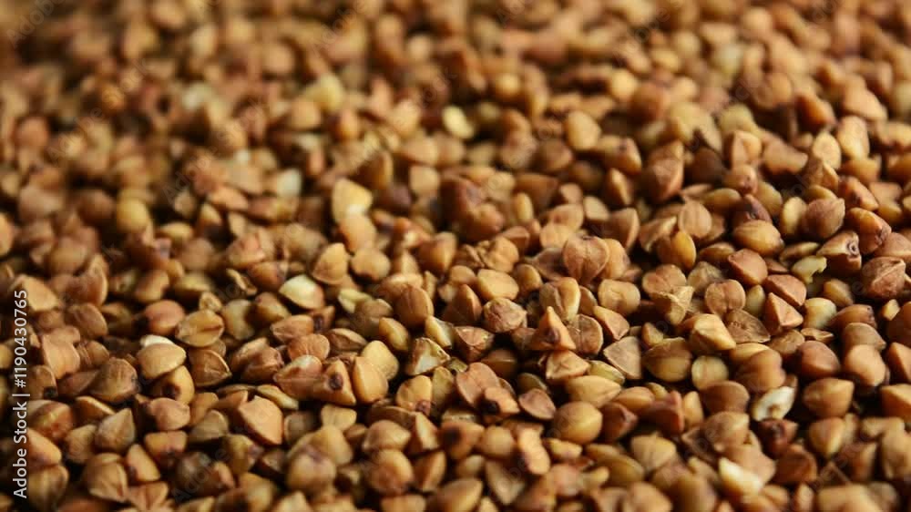 Buckwheat porridge rotates, side view. Slow rotation. Buckwheat porridge rotates, side view. Slow rotation.