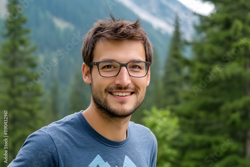 Happy Man Smiling Outdoors  Portrait  Nature Background