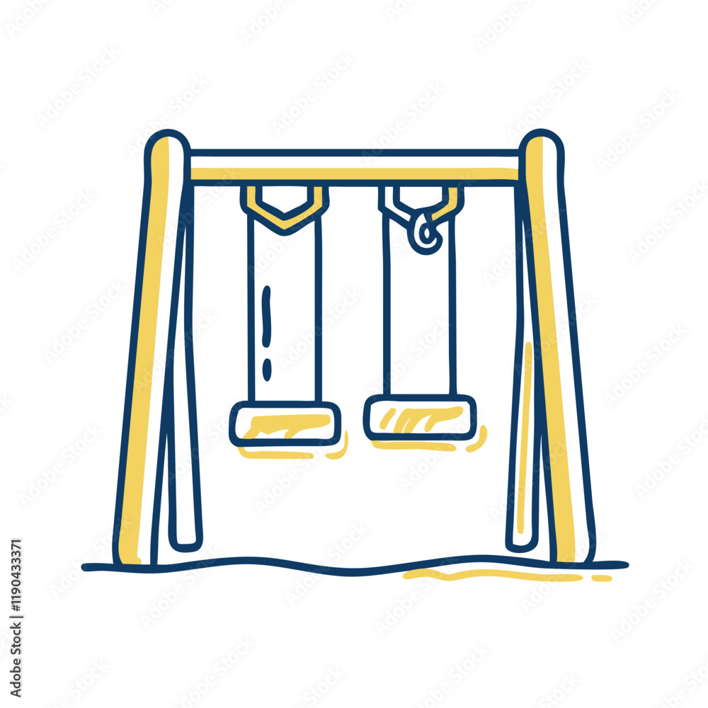 Wooden swingset in grassy park, symbol of childhood joy Wooden swingset in grassy park, symbol of childhood joy
