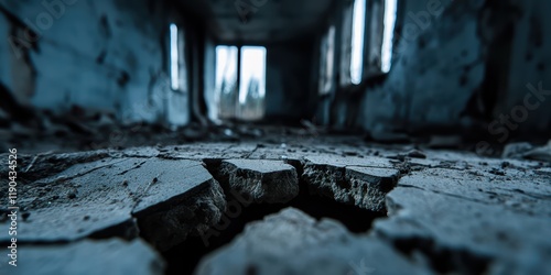 Broken Flooring in Abandoned Room with Natural Light Streaming In photo