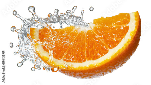 Fresh Orange Slice with Splash of Water Isolated on Black Background photo