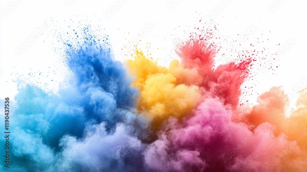 Obraz premium Vibrant multicolored powder explosion isolated on white.