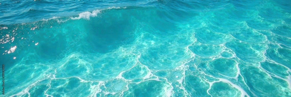 Fototapeta premium Azure turquoise ocean water, white wave foam texture, pure, foam texture