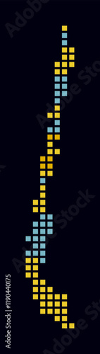 Chile dotted map. Digital style map of the country on a dark background. Chile shape with square dots. Colored dots style. Large size squares. Artistic vector illustration.