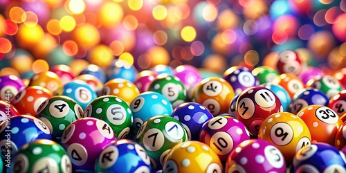 3D Bingo Balls Bokeh Background: Festive Lottery Game Texture