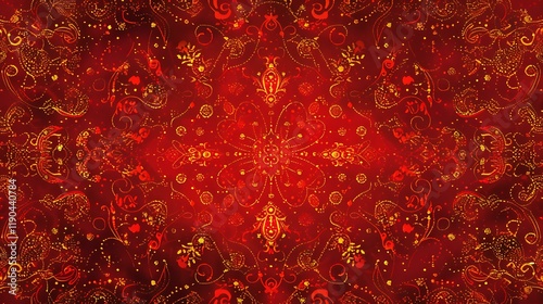 A decorative romantic design with a rich red background adorned with various sizes of hearts and stars, blending seamlessly into a soft gradient with a radiant center