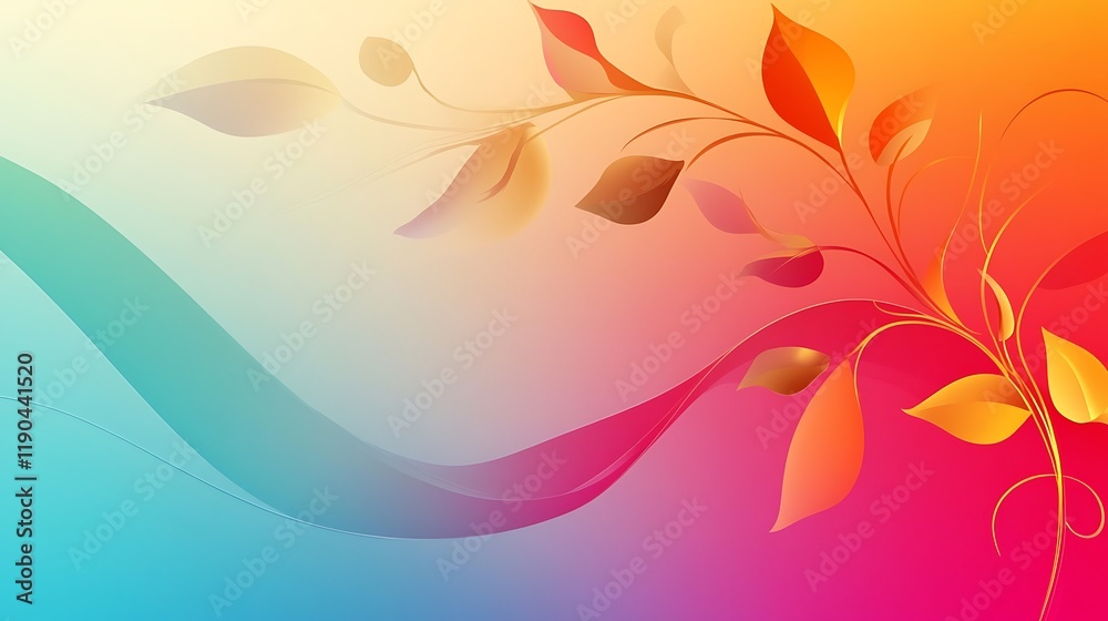 Abstract Autumnal Floral Design with Flowing Waves Abstract Autumnal Floral Design with Flowing Waves