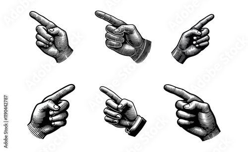 Hand Pointing silhouette. engrave black icon on white background
