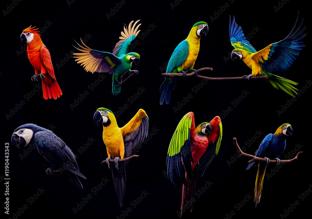Obraz premium A bunch of colorful parrots sitting on a branch