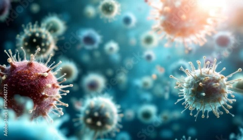 Microscopic View of Viruses: A 3D Render of Viral Particles. High quality 4K Footage