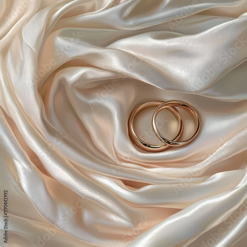 Satin pleats with wedding rings, soft folds, elegant textures, Watercolor style photo