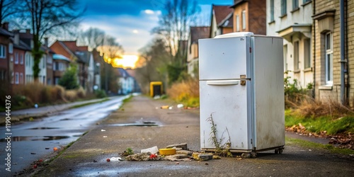 Abandoned Refrigerator on Street, Fly-Tipping, Environmental Pollution