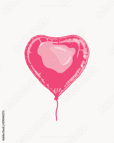 A hand-drawn illustration of a pink heart-shaped balloon with glossy highlights. Ideal for Valentine's Day designs, greeting cards, romantic themes, or decorative projects.