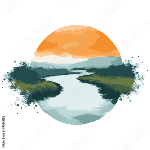 landscape with lake _ vector eps 10