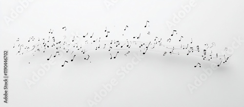 Abstract musical notes floating on white background.