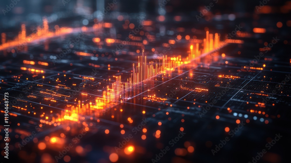 Obraz premium Abstract Digital Landscape: A mesmerizing visualization of data streams and digital architecture, showcasing the beauty of technology and information flow.