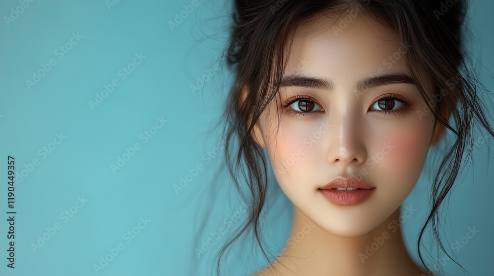 An Asian female beauty portrait emphasizes skincare, health, cosmetics, and confidence, showcasing smooth, healthy skin An Asian female beauty portrait emphasizes skincare, health, cosmetics, and confidence, showcasing smooth, healthy skin