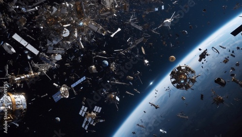 Space Debris Orbital Junk Satellite Fragments Spacecraft Parts Earth Orbit Pollution photo