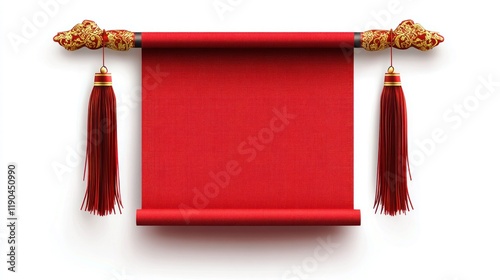 Red scroll, Asian, blank, template, isolated, white background, ceremony, invitation
