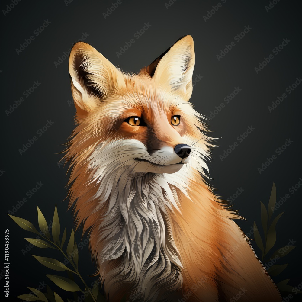Fototapeta premium Stylish Flat Design of a Fox in Dark Tones with Geometric Shapes