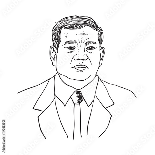 Hand-Drawn Sketch of a Businessman in Tuxedo, isolated on white