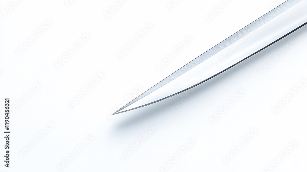 Close-up of a sharp, gleaming knife point against a clean white background. Close-up of a sharp, gleaming knife point against a clean white background.