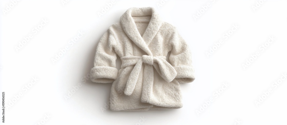 Cream-colored bathrobe with a shawl collar and tie belt, isolated on a white background. Cream-colored bathrobe with a shawl collar and tie belt, isolated on a white background.