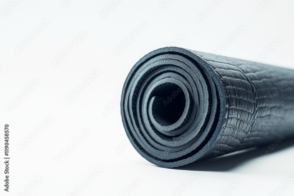 A black yoga mat rolled up showcasing its textured design. Ideal for fitness enthusiasts looking for durable, appealing workout gear. Elevate your practice. Generative AI A black yoga mat rolled up showcasing its textured design. Ideal for fitness enthusiasts looking for durable, appealing workout gear. Elevate your practice. Generative AI