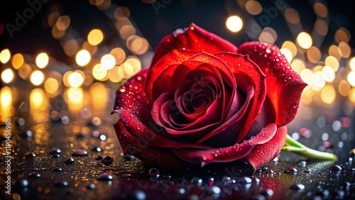 Abstract Red Rose Background with Water Droplets - Night Photography Stock Photo