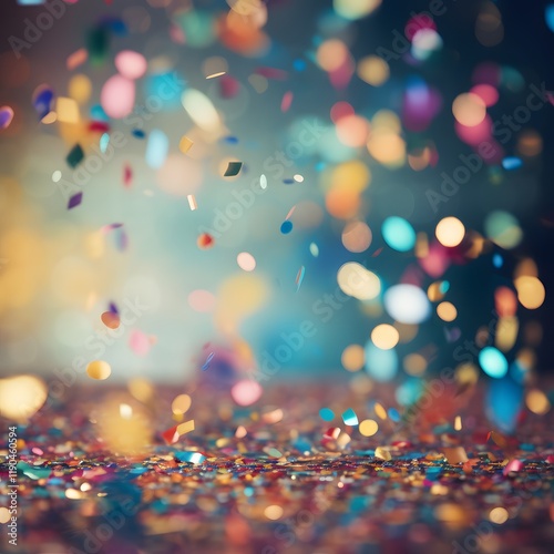 A colorful explosion of confetti is falling from the sky
